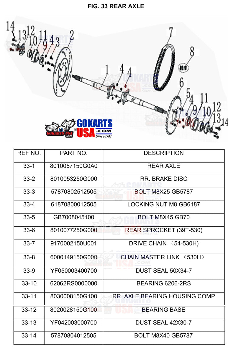 REAR AXLE BEARING, for TrailMaster Challenger 200 UTV Side-by-side