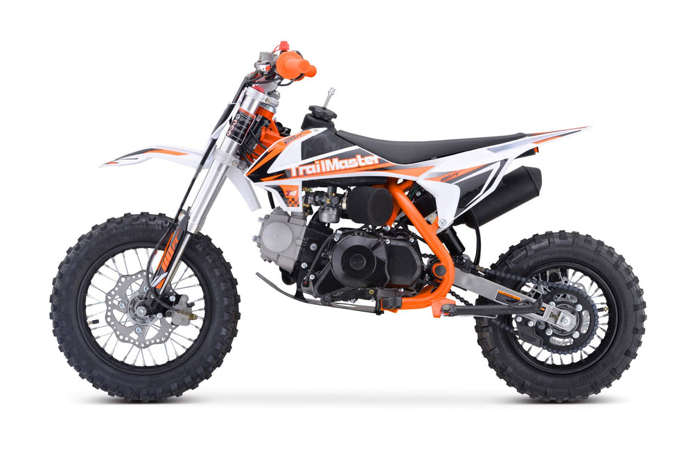 TrailMaster TM15 110cc Dirt Bike, 4-Speed Semi-Auto, Electric Start w/Kick backup, Dual Disc Brakes (12/10) AGES 8-12