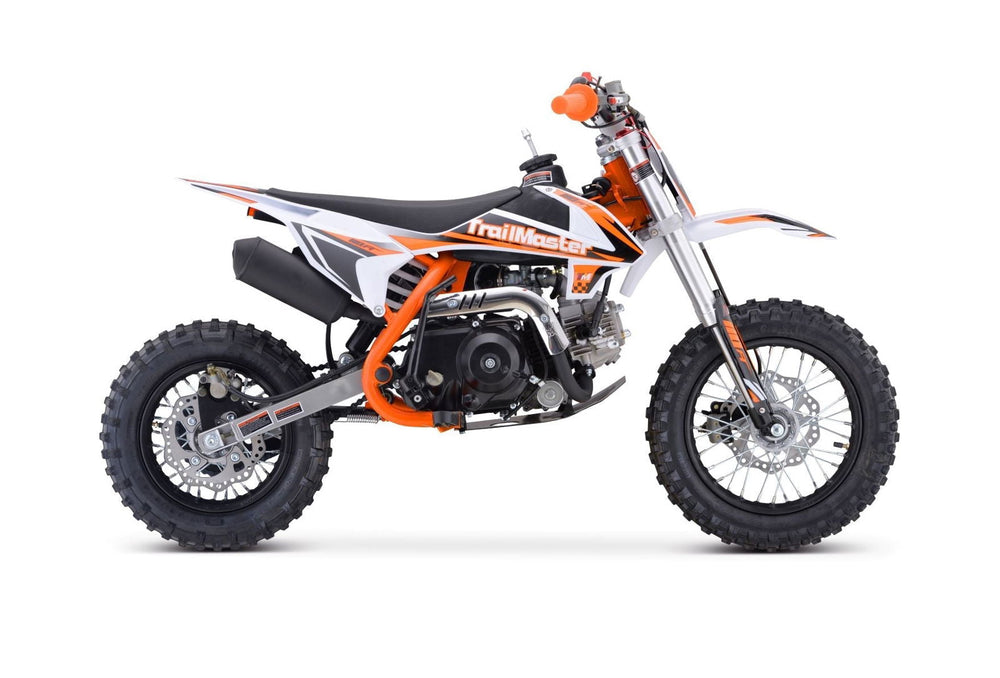 TrailMaster TM15 110cc Dirt Bike, 4-Speed Semi-Auto, Electric Start w/Kick backup, Dual Disc Brakes (12/10) Ages 8-12 - GoKarts USA®