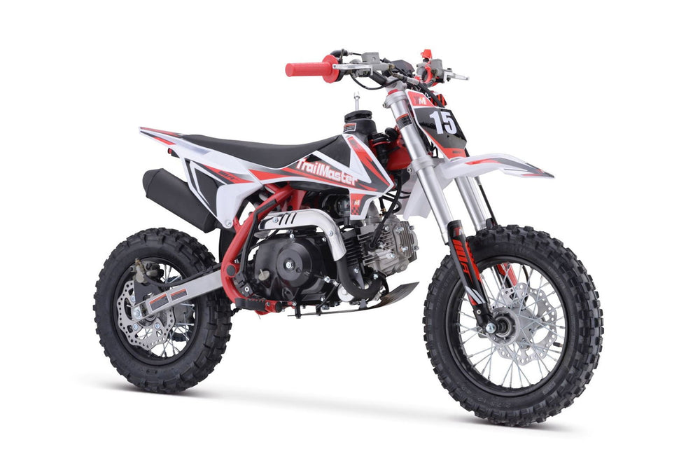 TrailMaster TM15 110cc Dirt Bike, 4-Speed Semi-Auto, Electric Start w/Kick backup, Dual Disc Brakes (12/10) Ages 8-12 - GoKarts USA®