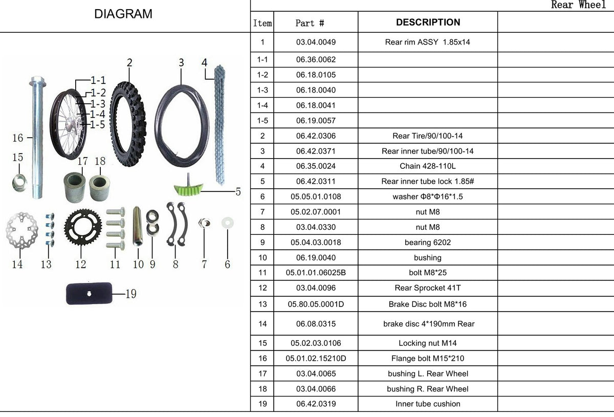Bushing Rear Wheel (06.19.0040) for TrailMaster 125cc Dirt Bike (Large ...