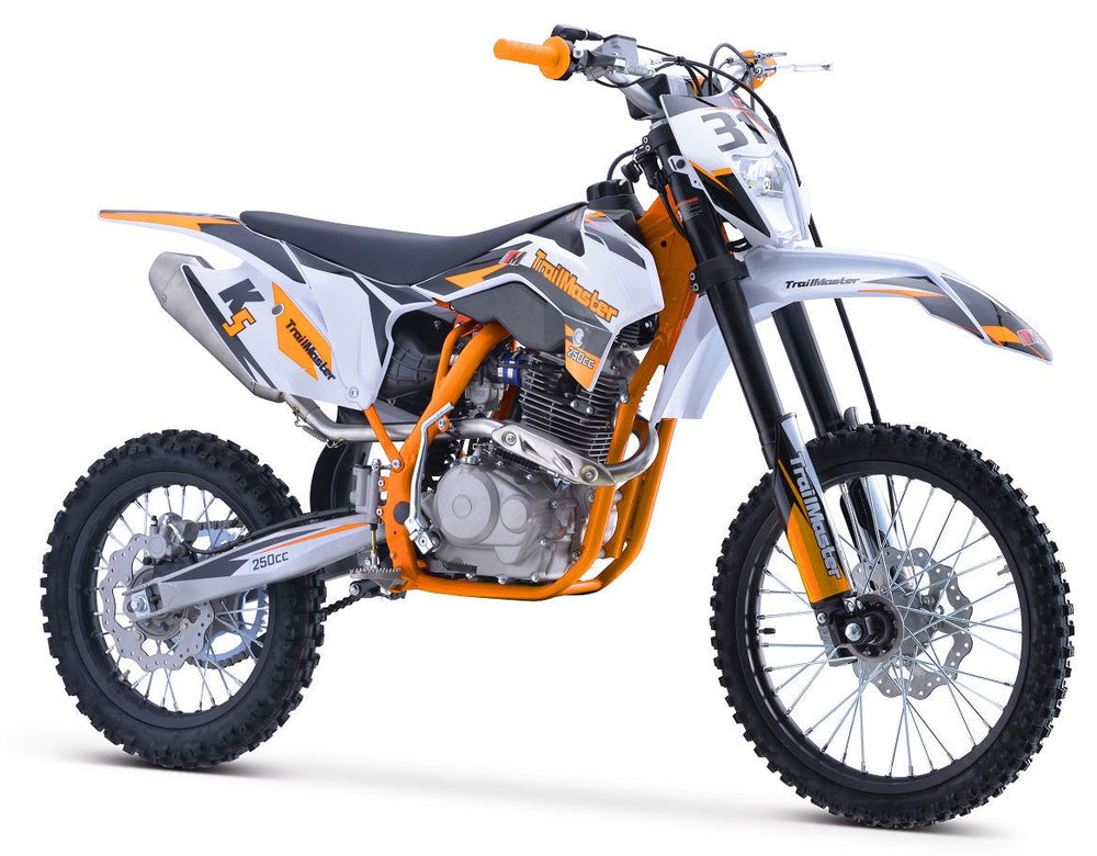 TrailMaster TM31 250cc Dirt Bike 5-Speed Manual Dual Disc Brakes, Electric Start with Kick backup (19/16) - GoKarts USA®