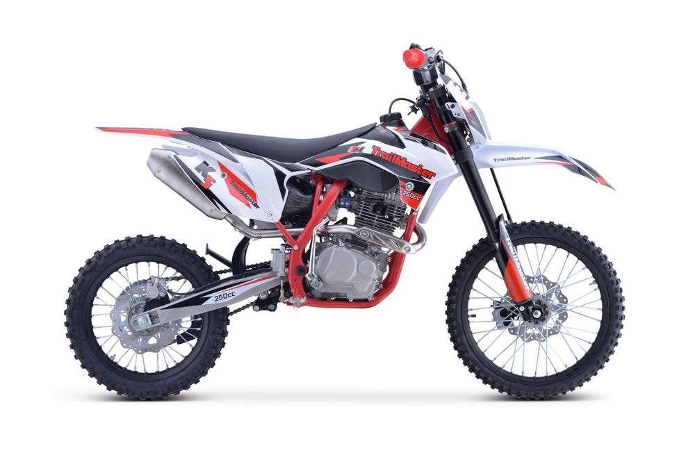 TrailMaster TM31 250cc Dirt Bike 5-Speed Manual Dual Disc Brakes, Electric Start with Kick backup (19/16) - GoKarts USA®