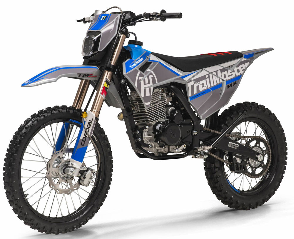 new! TrailMaster MX250-Pro Dirt Bike 5-Speed Manual Dual Disc Brakes, Electric Start (21/18) - GoKarts USA®