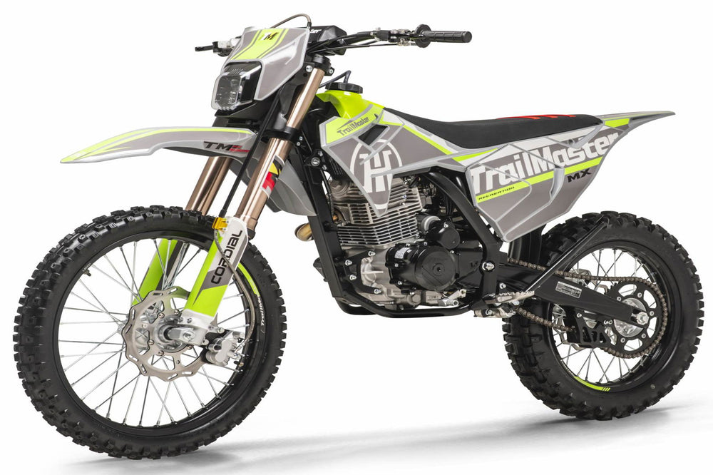 new! TrailMaster MX250-Pro Dirt Bike 5-Speed Manual Dual Disc Brakes, Electric Start (21/18) - GoKarts USA®