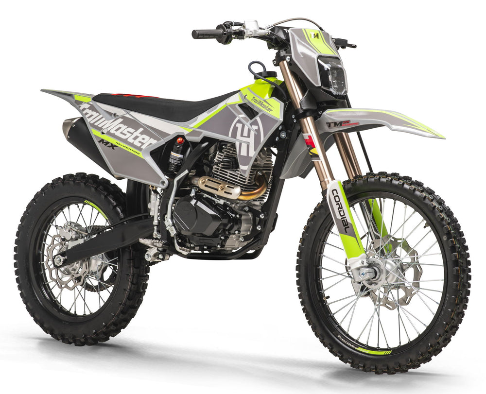 new! TrailMaster MX250-Pro Dirt Bike 5-Speed Manual Dual Disc Brakes, Electric Start (21/18) - GoKarts USA®