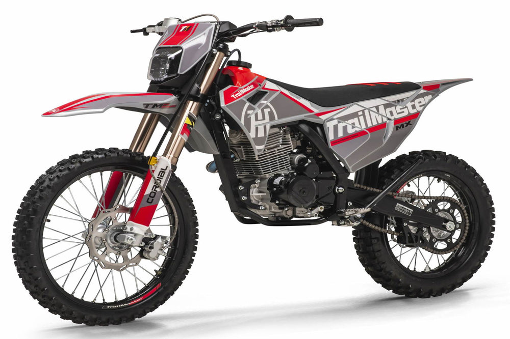 new! TrailMaster MX250-Pro Dirt Bike 5-Speed Manual Dual Disc Brakes, Electric Start (21/18) - GoKarts USA®