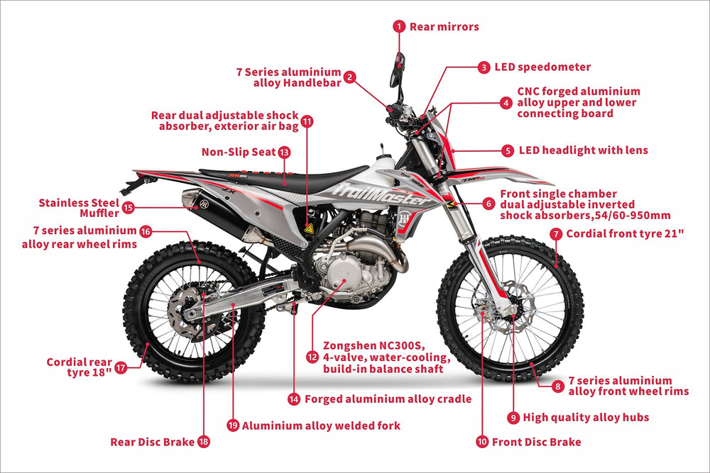 TrailMaster LX300 Dual Sport Dirt Bike, NC300 EFI Racing Engine, Liquid-Cooled, 6-Speed Manual, Dual Disc Brakes, Electric Start with Kick backup, Wheels (21/18)