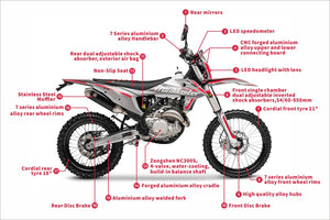 TrailMaster LX300 Dual Sport Dirt Bike, NC300 EFI Racing Engine, Liquid-Cooled, 6-Speed Manual, Dual Disc Brakes, Electric Start with Kick backup, Wheels (21/18)