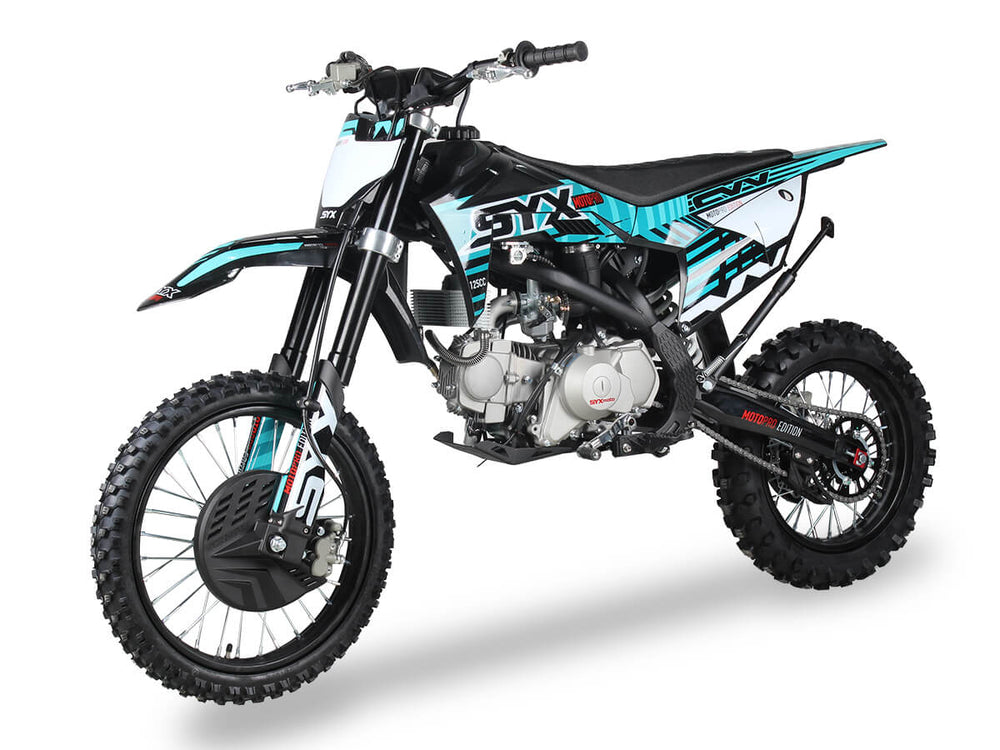 SYX Moto Pro 125cc 4-Stroke Gas Dirt Bike, 4-Speed Manual, Electric Start (17/14) Wheels, Ages 16 and up