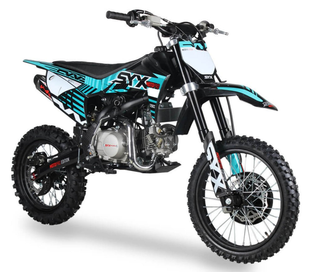 SYX Moto Pro 125cc 4-Stroke Gas Dirt Bike, 4-Speed Manual, Electric Start (17/14) Wheels, Ages 16 and up