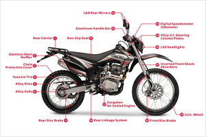 TrailMaster T5 Dual Sport Dirt Bike, 5-Speed Manual, 223cc Engine, Dual Disc Brakes, Electric Start with Kick backup, (21/18) Wheels