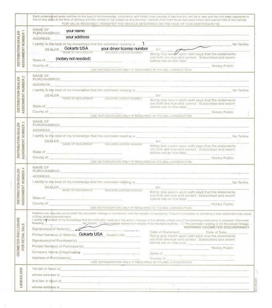 Registration Document Preparation - We will Request your MSO from the manufacturer, prepare and mail you the registration documents for the DMV