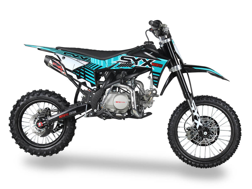 SYX Moto Pro 125cc 4-Stroke Gas Dirt Bike, 4-Speed Manual, Electric Start (17/14) Wheels, Ages 16 and up