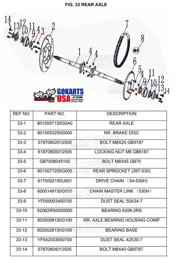 REF 33-1: REAR AXLE, for TrailMaster Challenger 200 UTV Side-by-side (8010057150G0A0)