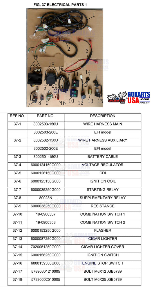 REF 37-15: IGNITION SWITCH with Keys, for TrailMaster Challenger 200 UTV Side-by-side (6000158250G000)