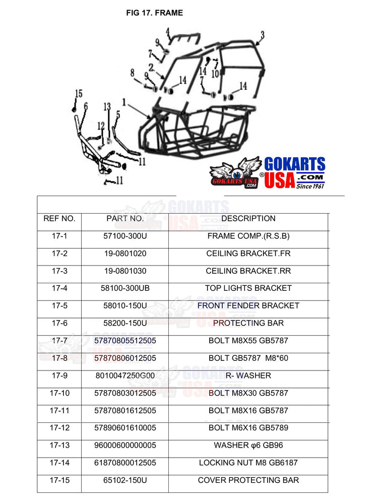 REF 17-1: FRAME, for TrailMaster Challenger 200 UTV Side-by-side (57100-300U)