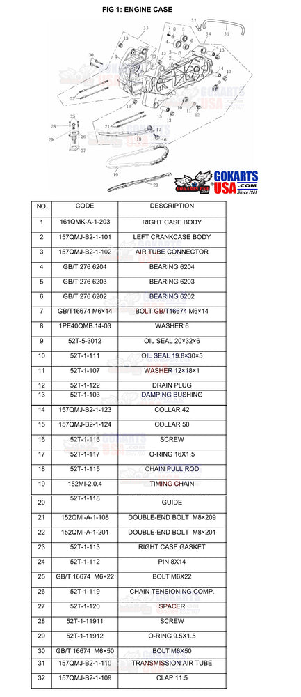 REF 1-5: BEARING 6203, for TrailMaster Challenger 200 UTV Side-by-side (GB/T-276-6203)