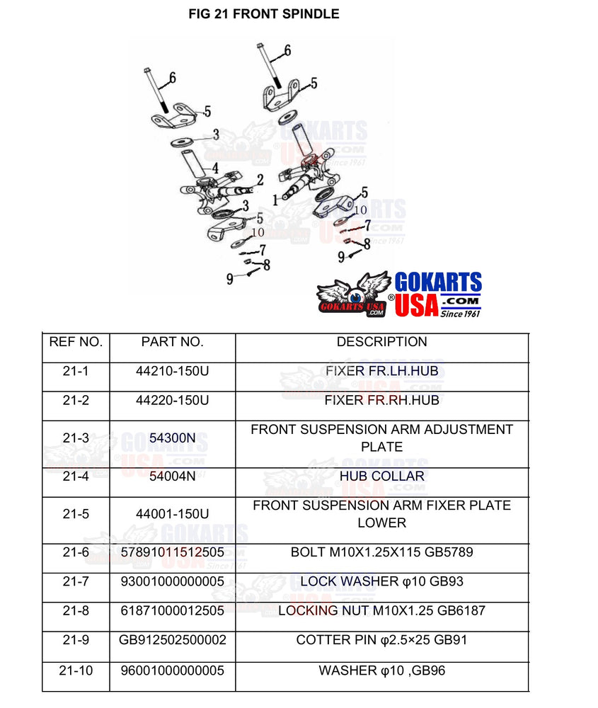 REF 21-3: FRONT SUSPENSION ARM ADJUSTMENT PLATE, for TrailMaster Challenger 200 UTV Side-by-side (54300N)
