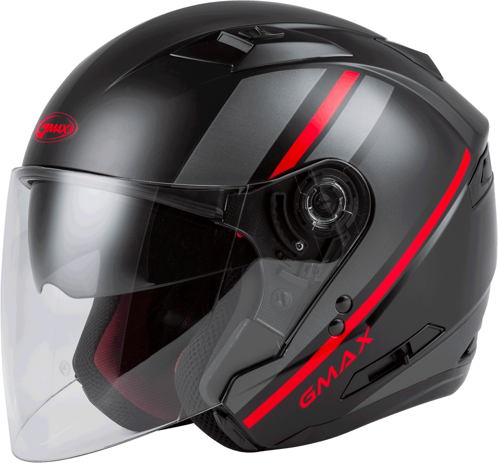 
            
                Load image into Gallery viewer, OF-77 OPEN-FACE REFORM HELMET MATTE BLACK/RED/SILVER 2X
            
        