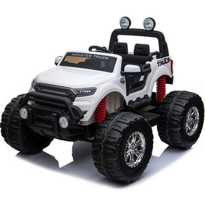 Monster Truck 4x4 Kids Go Kart, 4 Motors, Parental Remote Control 12v, Bluetooth, SD MP3, White