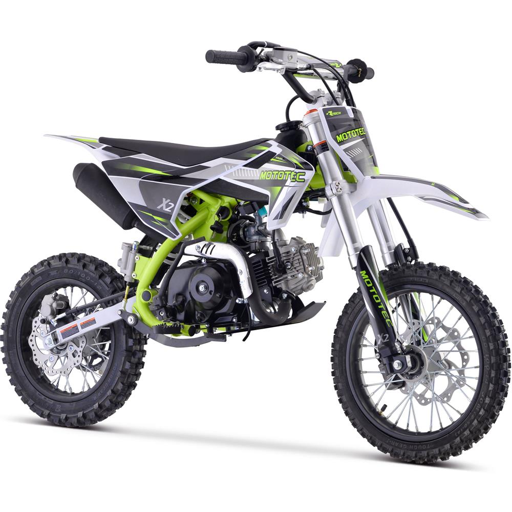 X2 110cc Dirt Bike, 4-Stroke Gas 4-Speed Semi Automatic Electric Start with Kick backup Green