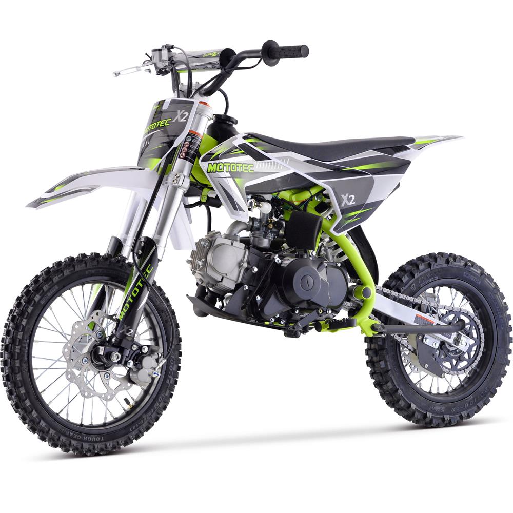 X2 110cc Dirt Bike, 4-Stroke Gas 4-Speed Semi Automatic Electric Start with Kick backup Green