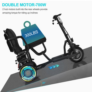 Folding Mobility Electric Trike, 48v 700w Lithium Dual Motor